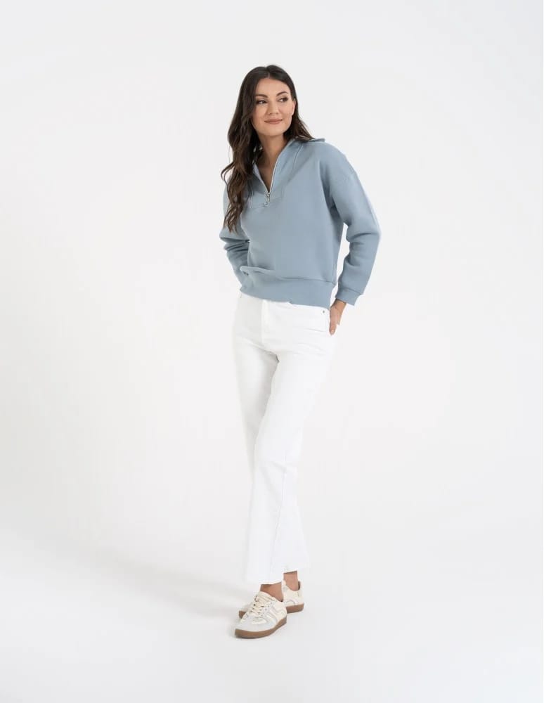 Bluzy damskie - Damska bluza dresowa ze stójką i zamkiem ocieplana NIEBIESKI - produkt moraj.pl 8
