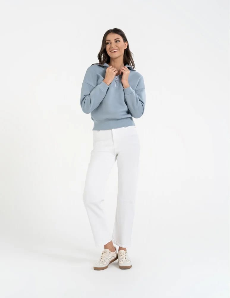 Bluzy damskie - Damska bluza dresowa ze stójką i zamkiem ocieplana NIEBIESKI - produkt moraj.pl 9
