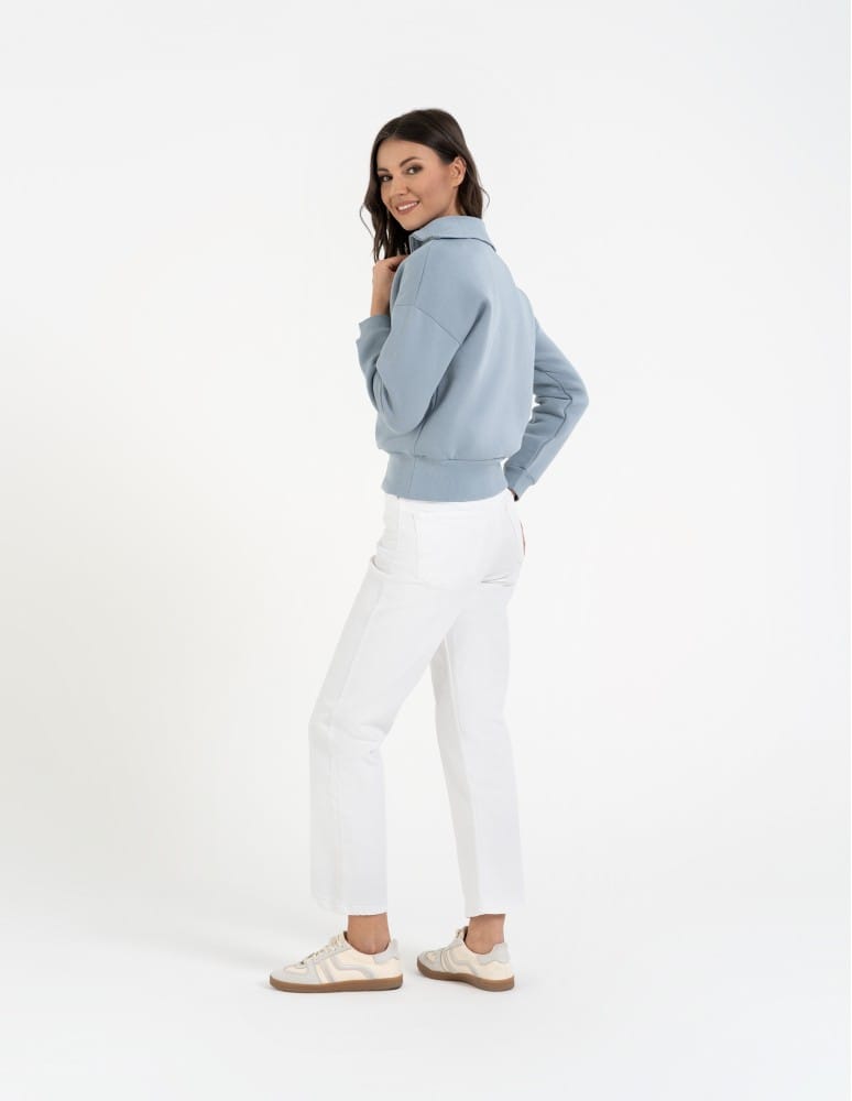 Bluzy damskie - Damska bluza dresowa ze stójką i zamkiem ocieplana NIEBIESKI  - produkt moraj.pl 10
