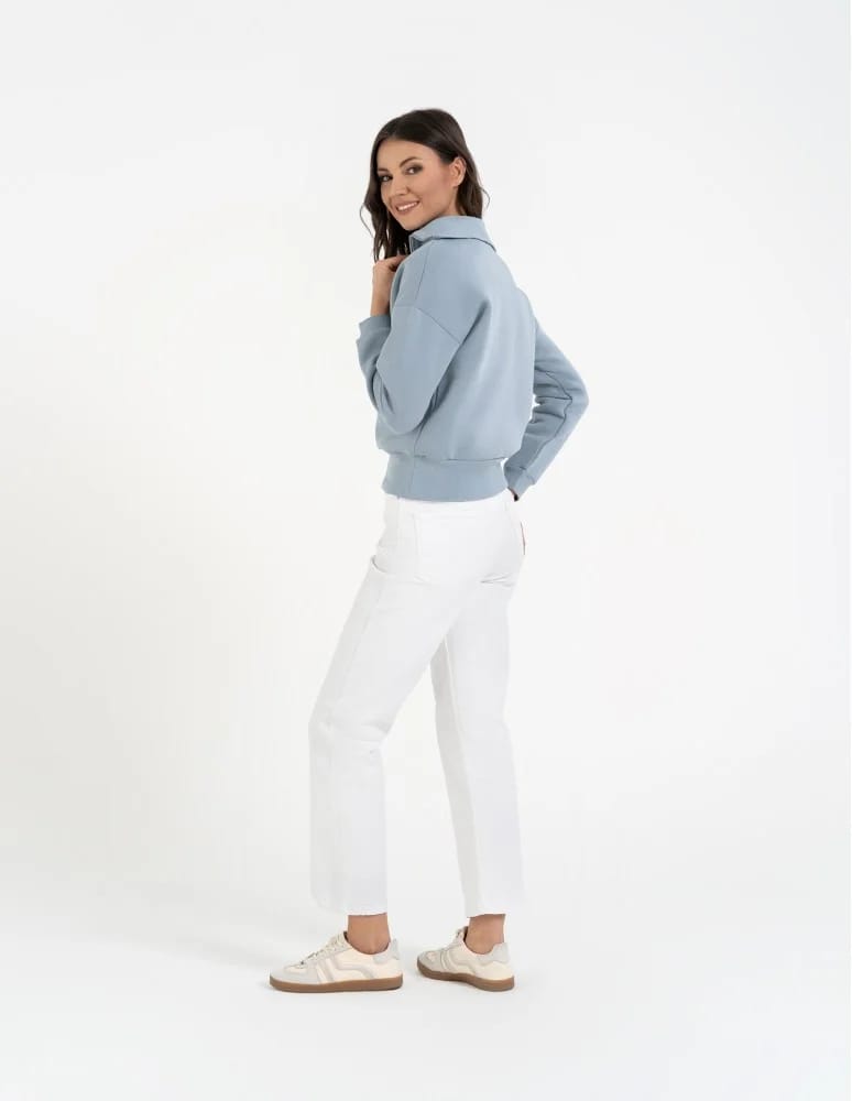 Bluzy damskie - Damska bluza dresowa ze stójką i zamkiem ocieplana NIEBIESKI - produkt moraj.pl 10