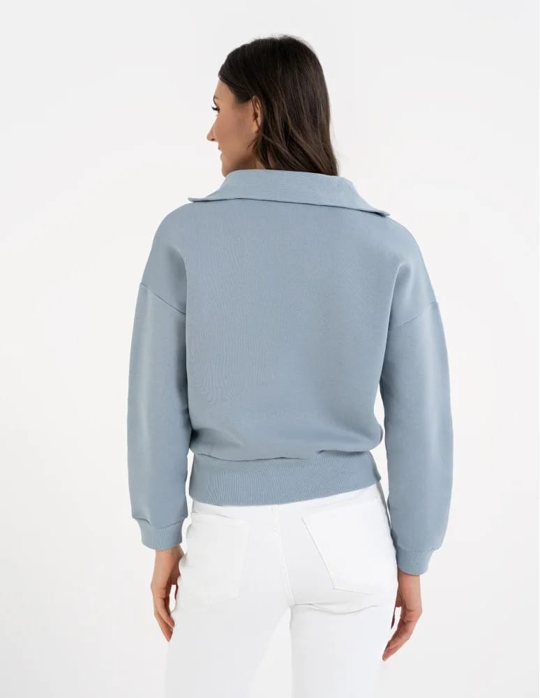 Bluzy damskie - Damska bluza dresowa ze stójką i zamkiem ocieplana NIEBIESKI - produkt moraj.pl 6