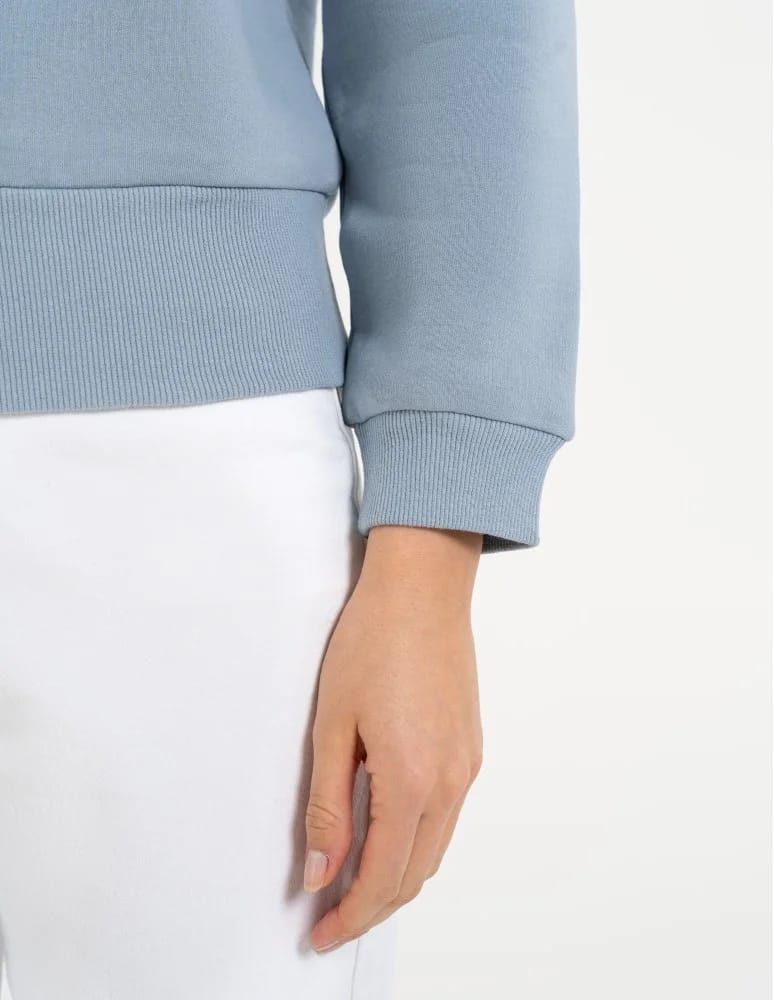Bluzy damskie - Damska bluza dresowa ze stójką i zamkiem ocieplana NIEBIESKI - produkt moraj.pl 4