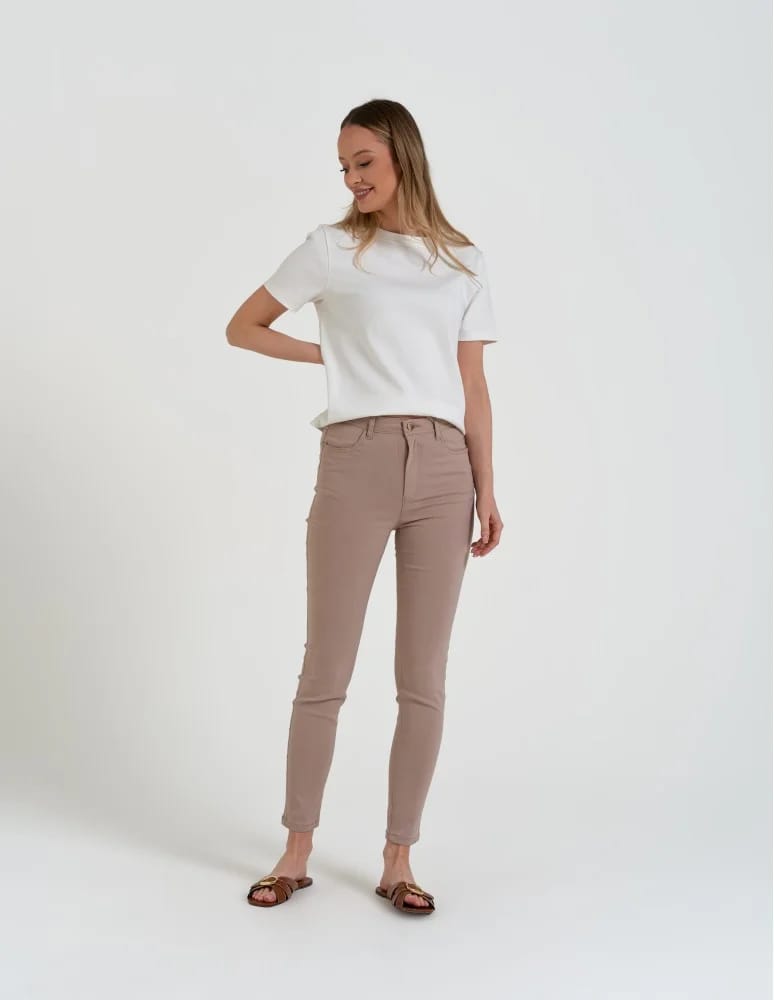 Spodnie damskie - Spodnie wiskozowe damskie eleganckie BEŻOWY  - produkt moraj.pl 5