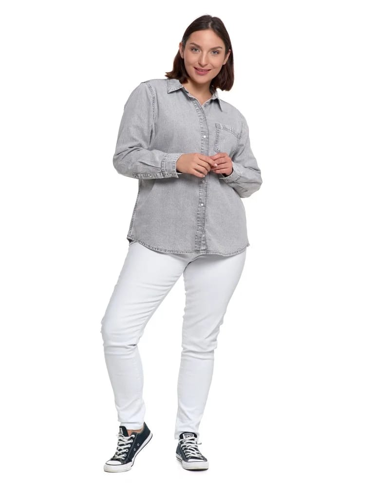 Bluzki i koszule - Koszula jeansowa damska w stylu denim SZARY  - produkt moraj.pl 21