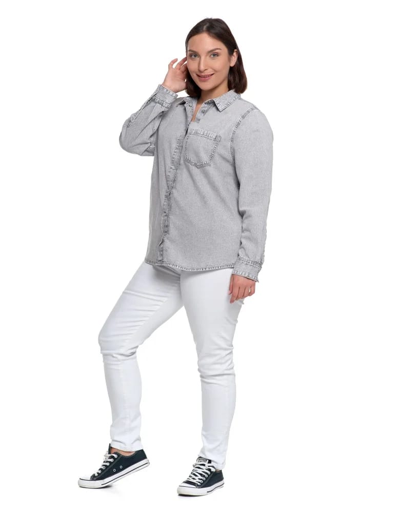 Bluzki i koszule - Koszula jeansowa damska w stylu denim SZARY  - produkt moraj.pl 22