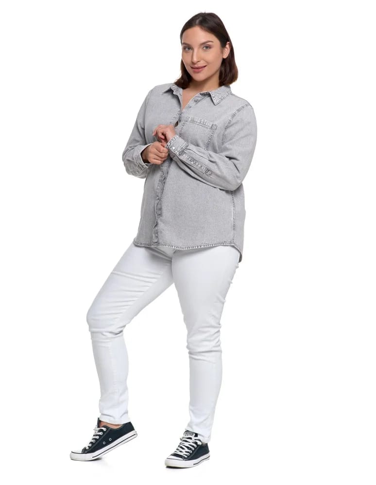 Bluzki i koszule - Koszula jeansowa damska w stylu denim SZARY  - produkt moraj.pl 23