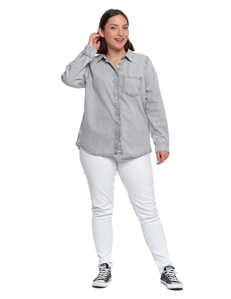 Bluzki i koszule - Koszula jeansowa damska w stylu denim SZARY  - produkt moraj.pl 26