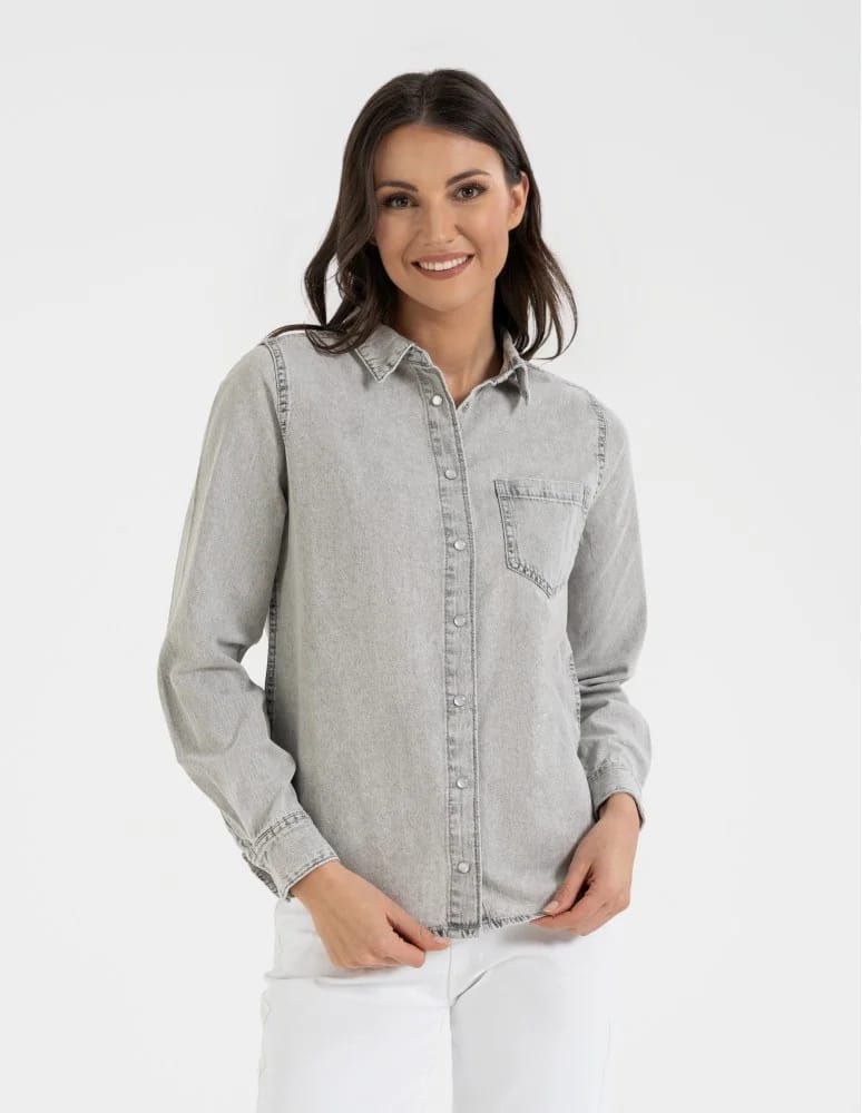 Bluzki i koszule - Koszula jeansowa damska w stylu denim SZARY  - produkt moraj.pl 27