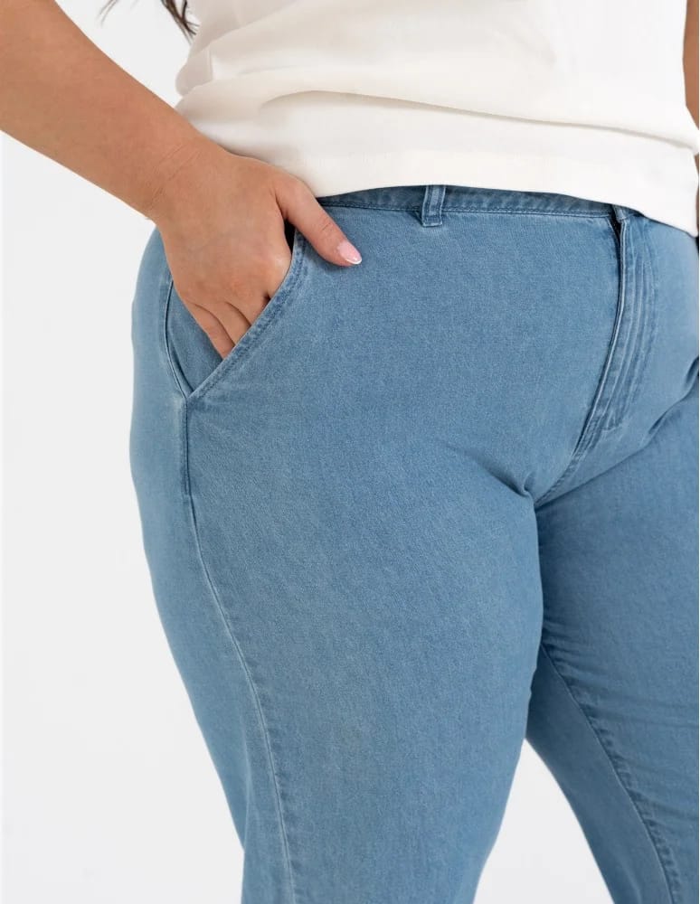 Spodnie materiałowe - Spodnie damskie jeansowe casual z wysokim stanem JASNY NIEBIESKI - produkt moraj.pl 2