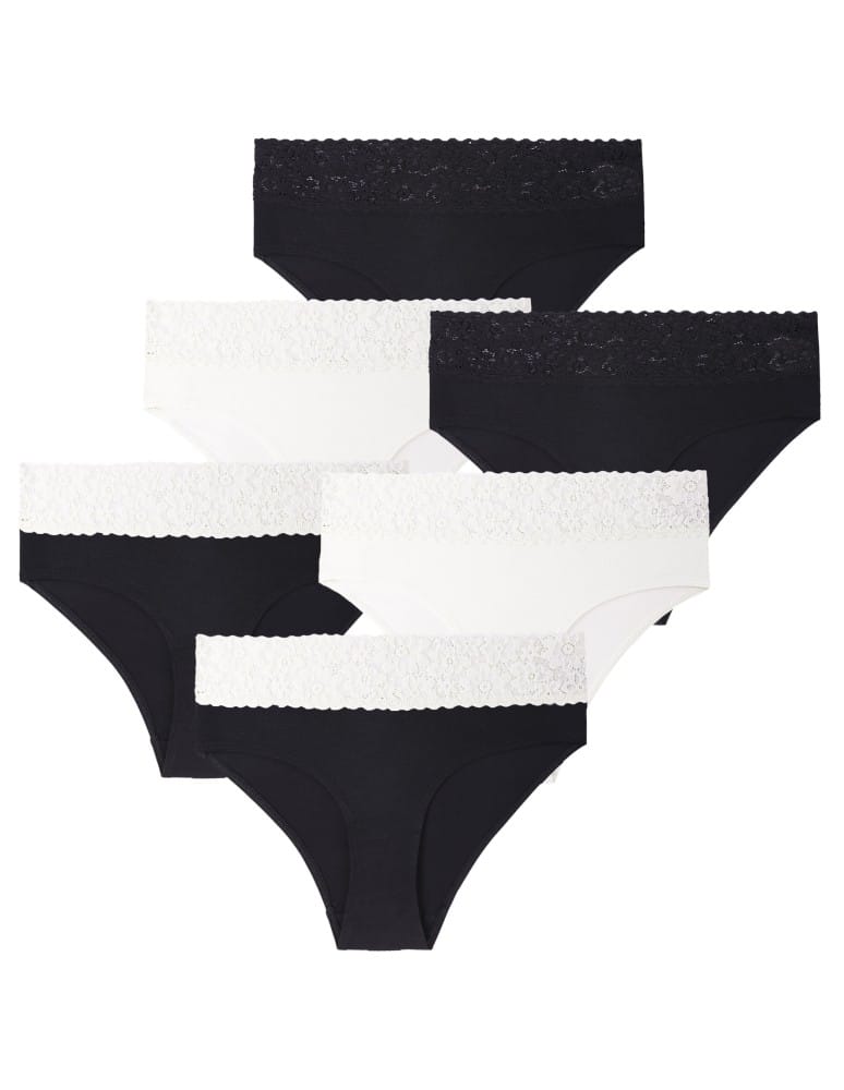 Majtki damskie maxi bikini z szerokim koronkowym pasem 6-pak WIELOKOLOROWY