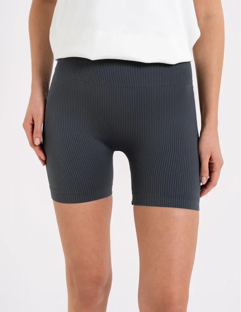 Legginsy damskie - Bezszwowe legginsy kolarki damskie z wysokim stanem w prążek GRAFIT - produkt moraj.pl 5