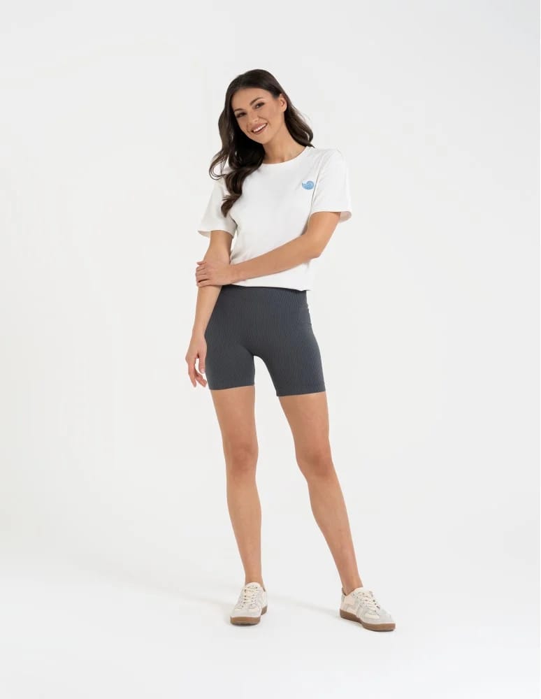 Legginsy damskie - Bezszwowe legginsy kolarki damskie z wysokim stanem w prążek GRAFIT - produkt moraj.pl 8