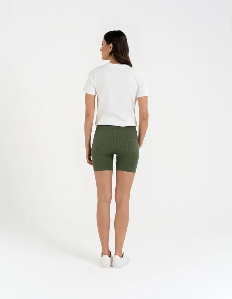 Legginsy damskie - Bezszwowe legginsy kolarki damskie z wysokim stanem w prążek KHAKI - produkt moraj.pl 6
