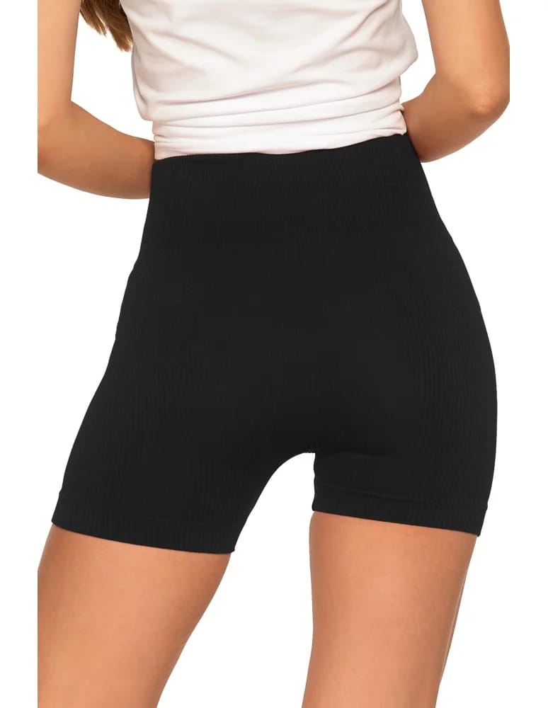 Legginsy damskie - Bezszwowe legginsy kolarki damskie z wysokim stanem w prążek CZARNY - produkt moraj.pl 3