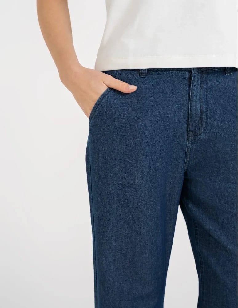 Spodnie materiałowe - Spodnie damskie jeansowe casual z wysokim stanem CIEMNY NIEBIESKI - produkt moraj.pl 5