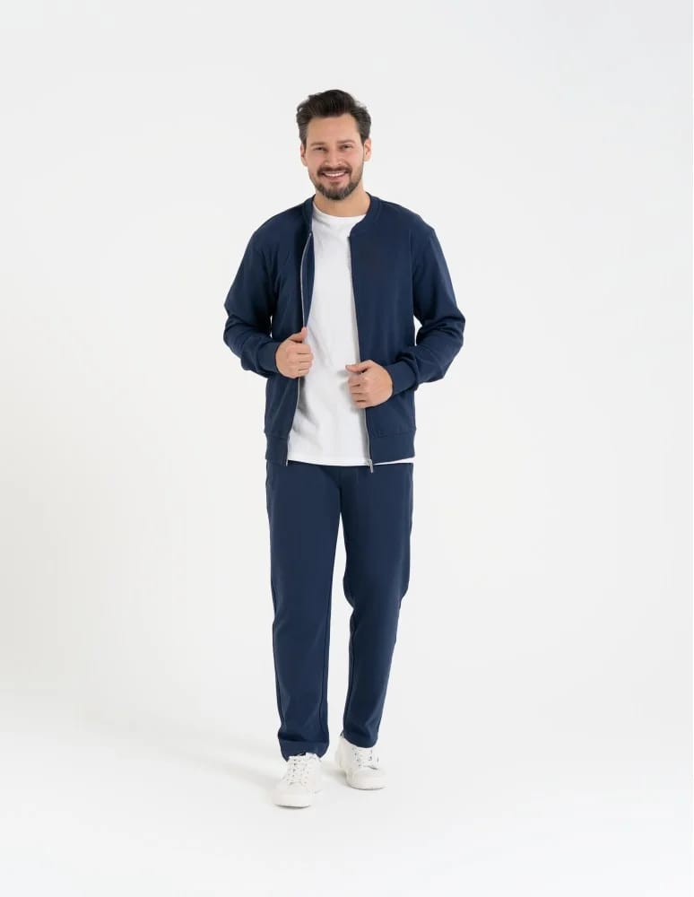 Bluzy dresowe - Bluza dresowa męska bomberka na zamek GRANATOWY  - produkt moraj.pl 2