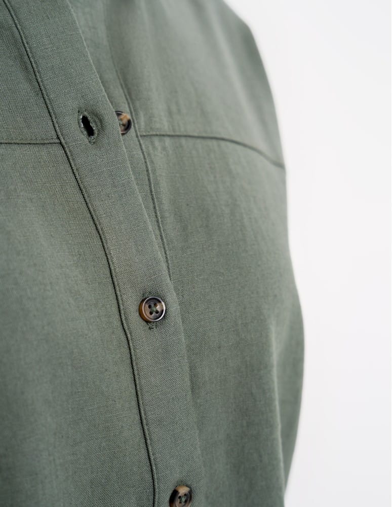 Koszule - Koszula damska casual elegancka z lnu i wiskozy i krótkim rękawem ZIELONY  - produkt moraj.pl 4