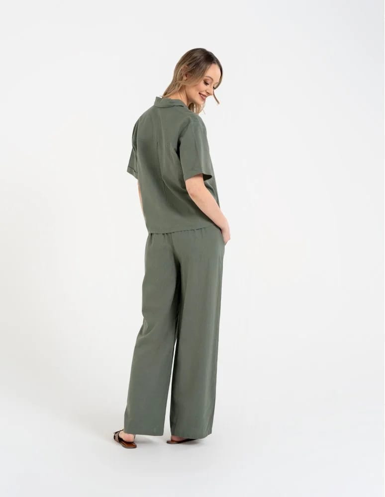 Spodnie materiałowe - Spodnie damskie casual z lnu i wiskozy z kieszeniami ZIELONY  - produkt moraj.pl 4