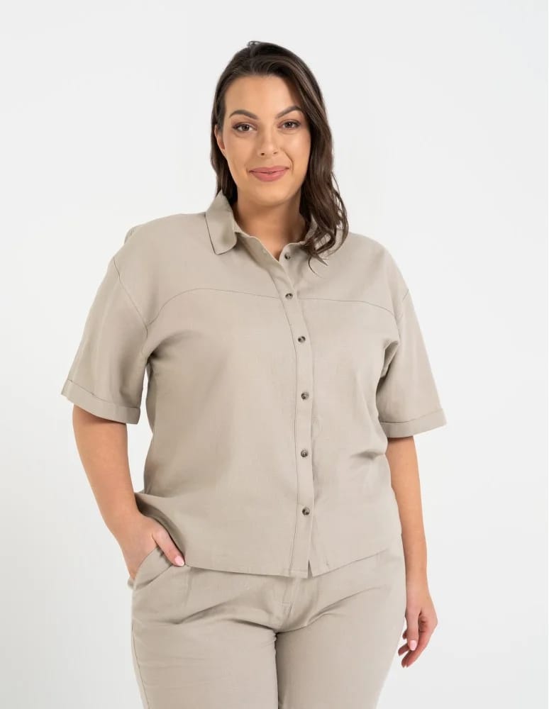 Koszule - Koszula damska casual elegancka z lnu i wiskozy i krótkim rękawem ZIELONY  - produkt moraj.pl 9