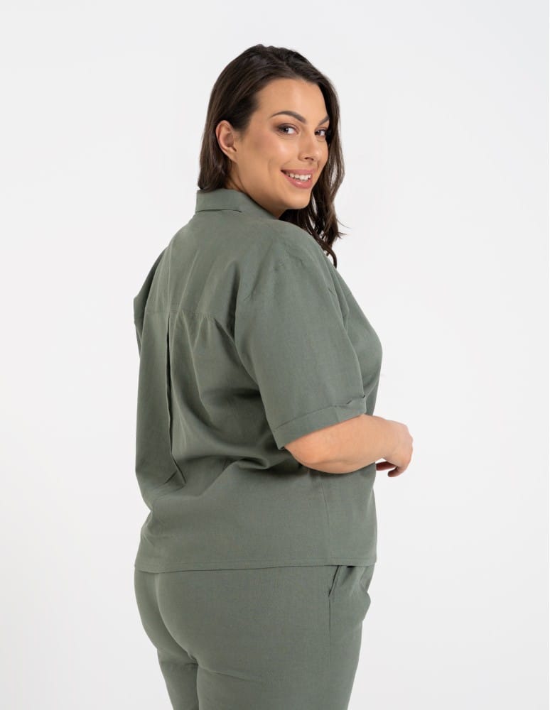 Koszule - Koszula damska casual elegancka z lnu i wiskozy i krótkim rękawem ZIELONY  - produkt moraj.pl 11