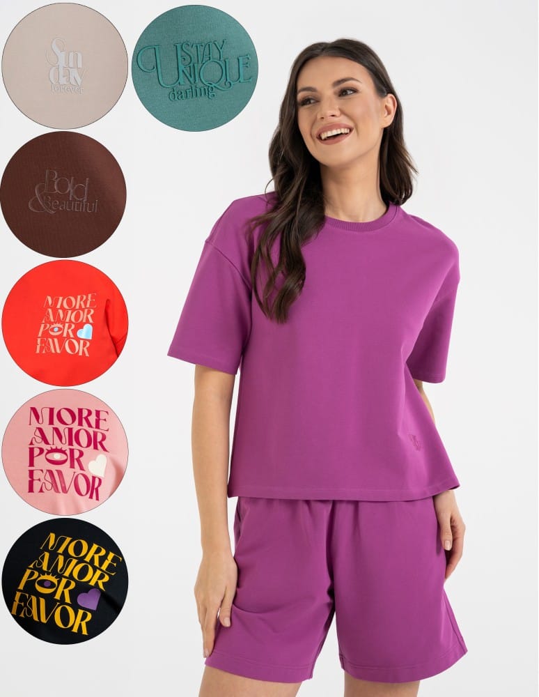 Koszulki z krótkim rękawem - T-shirt damski o luźnym kroju z napisami SZARY - produkt moraj.pl 1