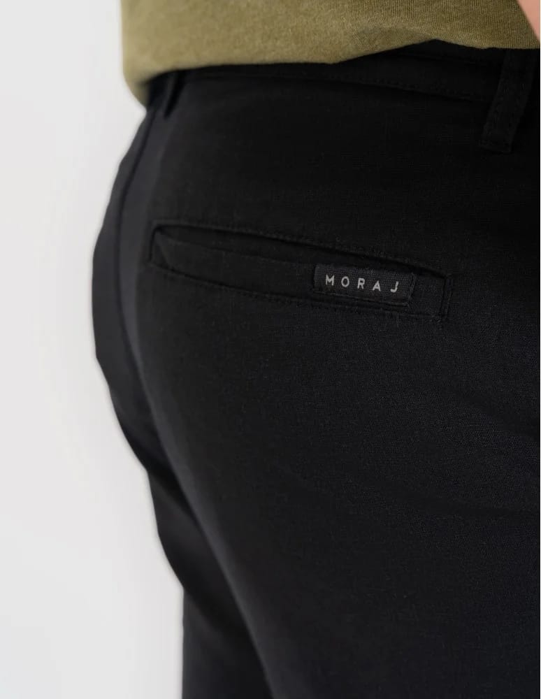 Szorty materiałowe - Spodenki męskie lniane casual wiązane z kieszeniami CZARNY - produkt moraj.pl 7