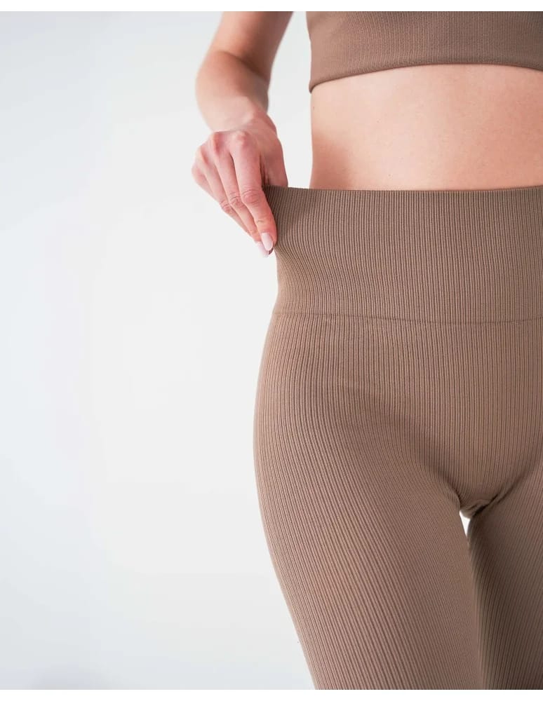 Legginsy damskie - Legginsy damskie o wysokim stanie z prążkowaną strukturą MOKKA - produkt moraj.pl 2