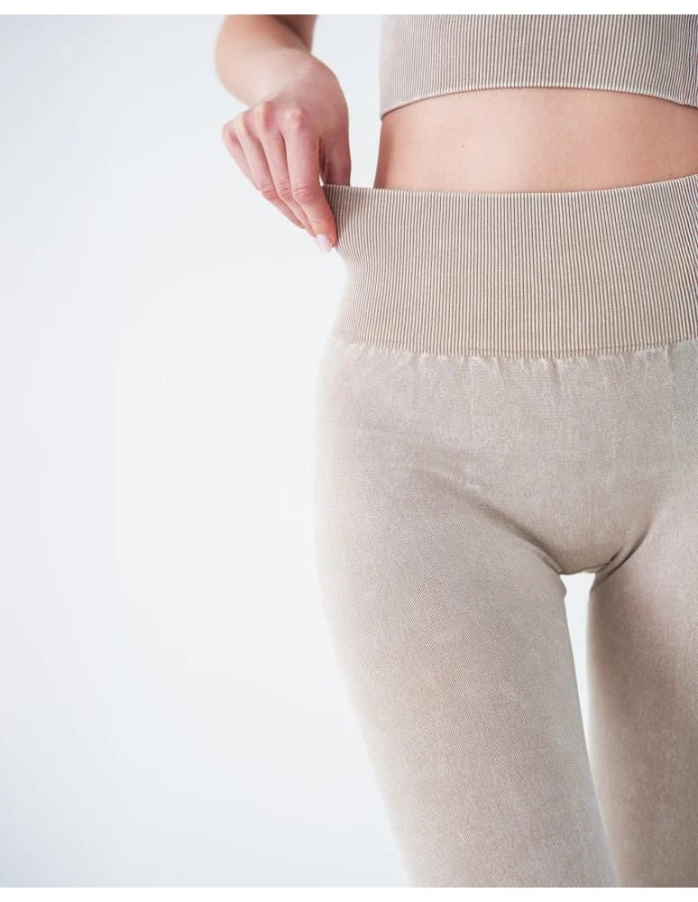 Legginsy damskie - Legginsy damskie bezszwowe z wysokim stanem sportowe BEŻOWY - produkt moraj.pl 3