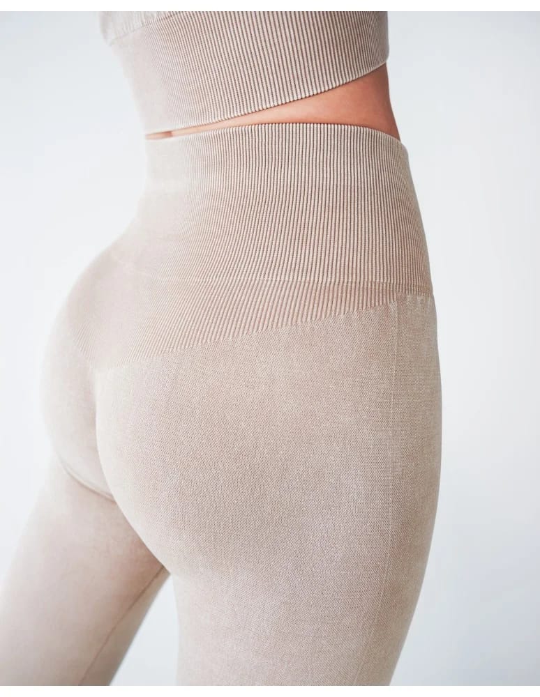 Legginsy damskie - Legginsy damskie bezszwowe z wysokim stanem sportowe BEŻOWY - produkt moraj.pl 2