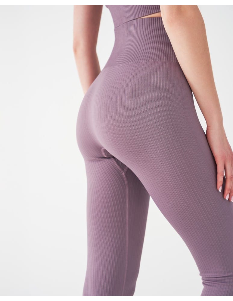Legginsy damskie - Legginsy damskie sportowe w prążek wysoki stan FIOLETOWY  - produkt moraj.pl 2