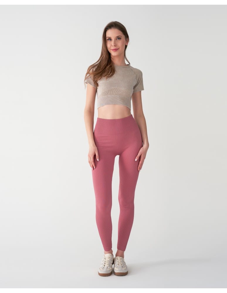 Legginsy damskie - Legginsy damskie z wysokim stanem prążkowane sportowe CZERWONY - produkt moraj.pl 5