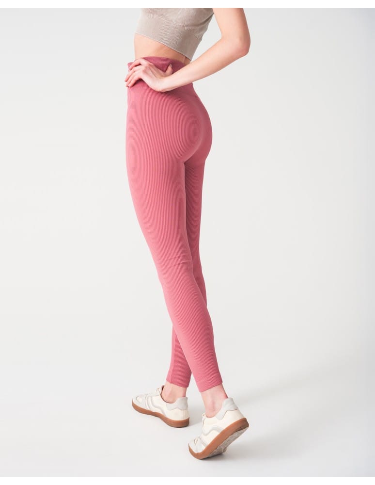 Legginsy damskie - Legginsy damskie z wysokim stanem prążkowane sportowe CZERWONY - produkt moraj.pl 7