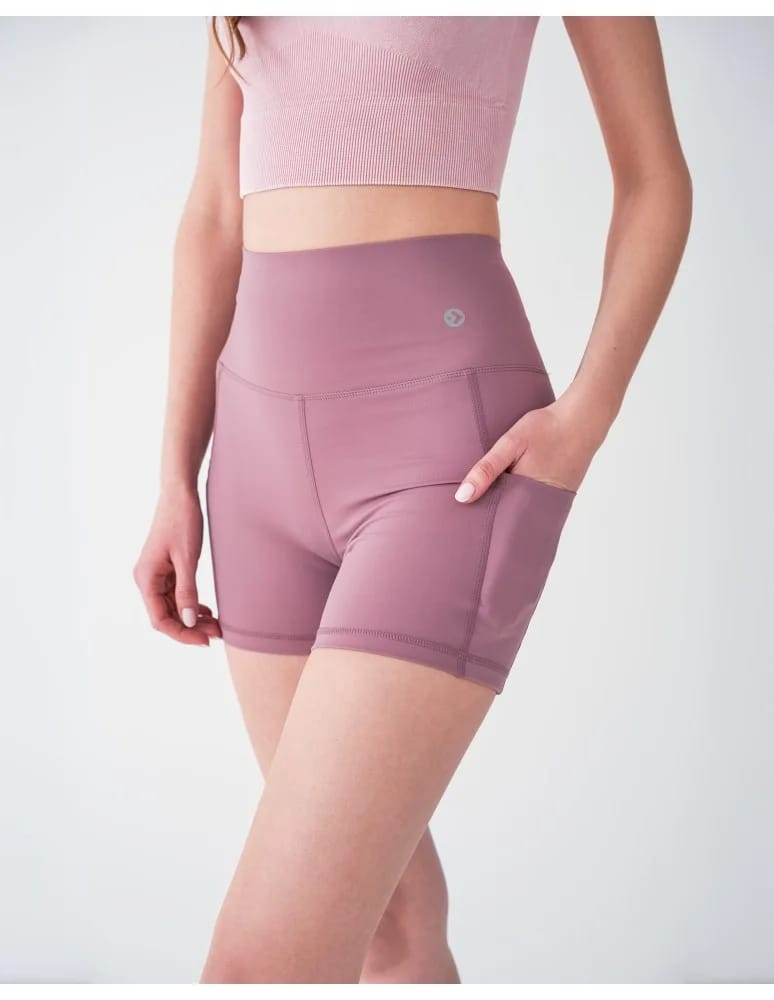 Legginsy damskie - Szorty sportowe damskie z wysokim stanem i kieszeniami RÓŻOWY - produkt moraj.pl 3