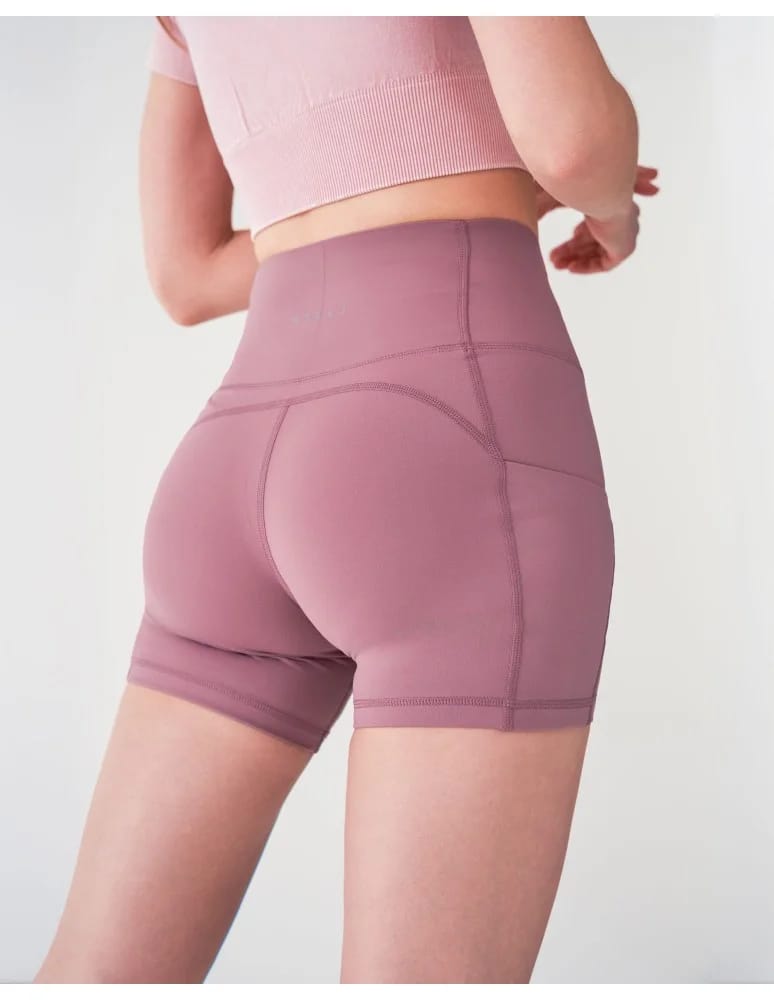 Legginsy damskie - Szorty sportowe damskie z wysokim stanem i kieszeniami RÓŻOWY - produkt moraj.pl 2