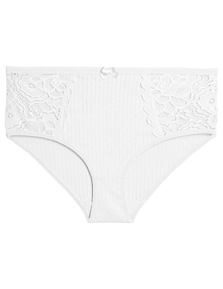 Majtki z wysokim stanem - Majtki damskie figi maxi bikini bawełniane prążkowane z ozdobną koronką 6-pak WIELOKOLOROWY  - produkt moraj.pl 5