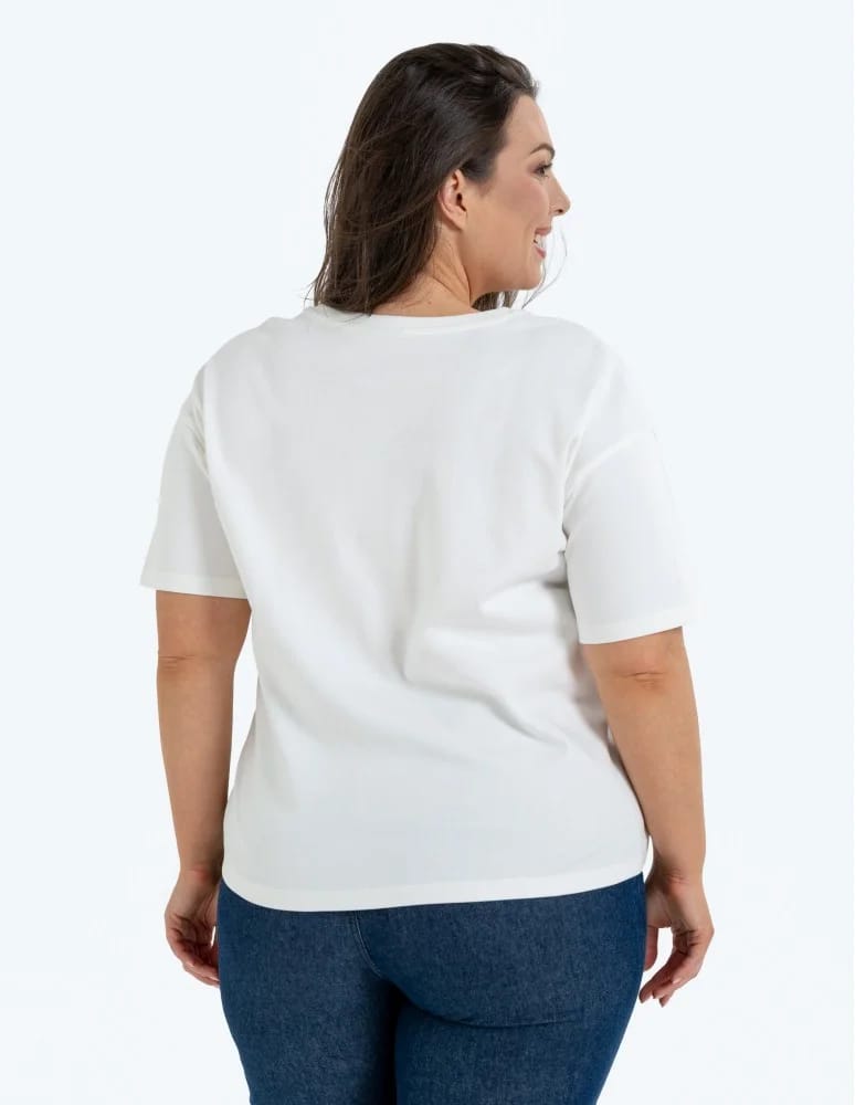 Koszulki i T-shirty - T-shirt damski luźny z haftowanym wzorem BIAŁY - produkt moraj.pl 9
