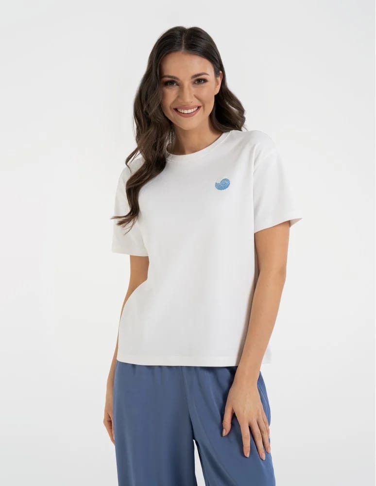 Koszulki i T-shirty - T-shirt damski luźny z haftowanym wzorem BIAŁY - produkt moraj.pl 12