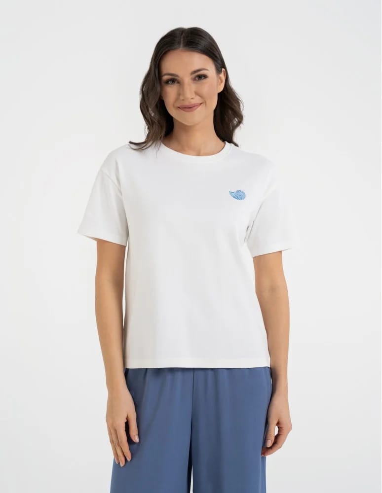 Koszulki i T-shirty - T-shirt damski luźny z haftowanym wzorem BIAŁY - produkt moraj.pl 16