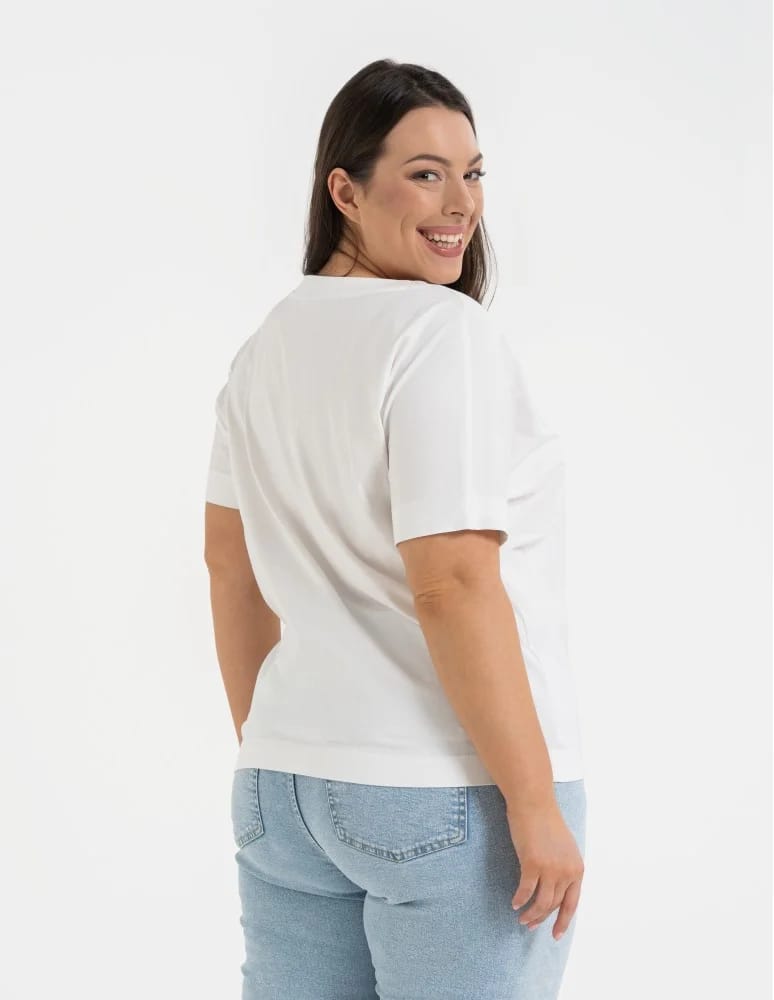 Bluzki z krótkim rękawem - Bluzka damska z krótkim rękawem z eleganckim printem BIAŁY - produkt moraj.pl 7