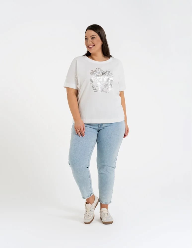Bluzki z krótkim rękawem - Bluzka damska z krótkim rękawem z eleganckim printem BIAŁY - produkt moraj.pl 13