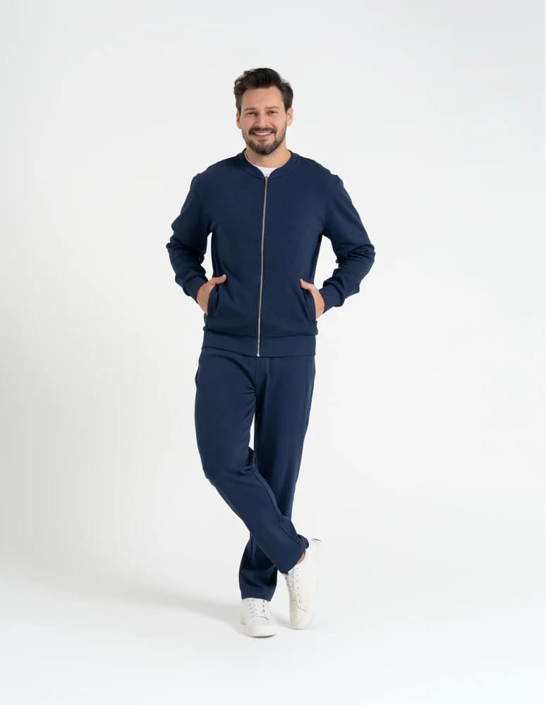 Bluzy dresowe - Bluza dresowa męska bomberka na zamek GRANATOWY  - produkt moraj.pl 8