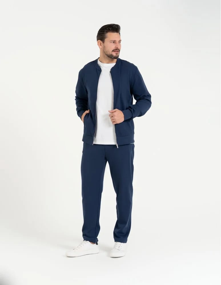 Bluzy dresowe - Bluza dresowa męska bomberka na zamek GRANATOWY  - produkt moraj.pl 9