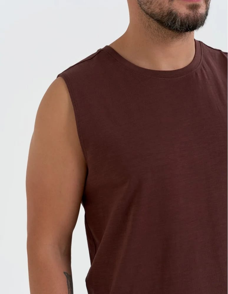 Koszulki i Tank Topy - Koszulka męska tank top bez rękawów luźna BRĄZOWY - produkt moraj.pl 4