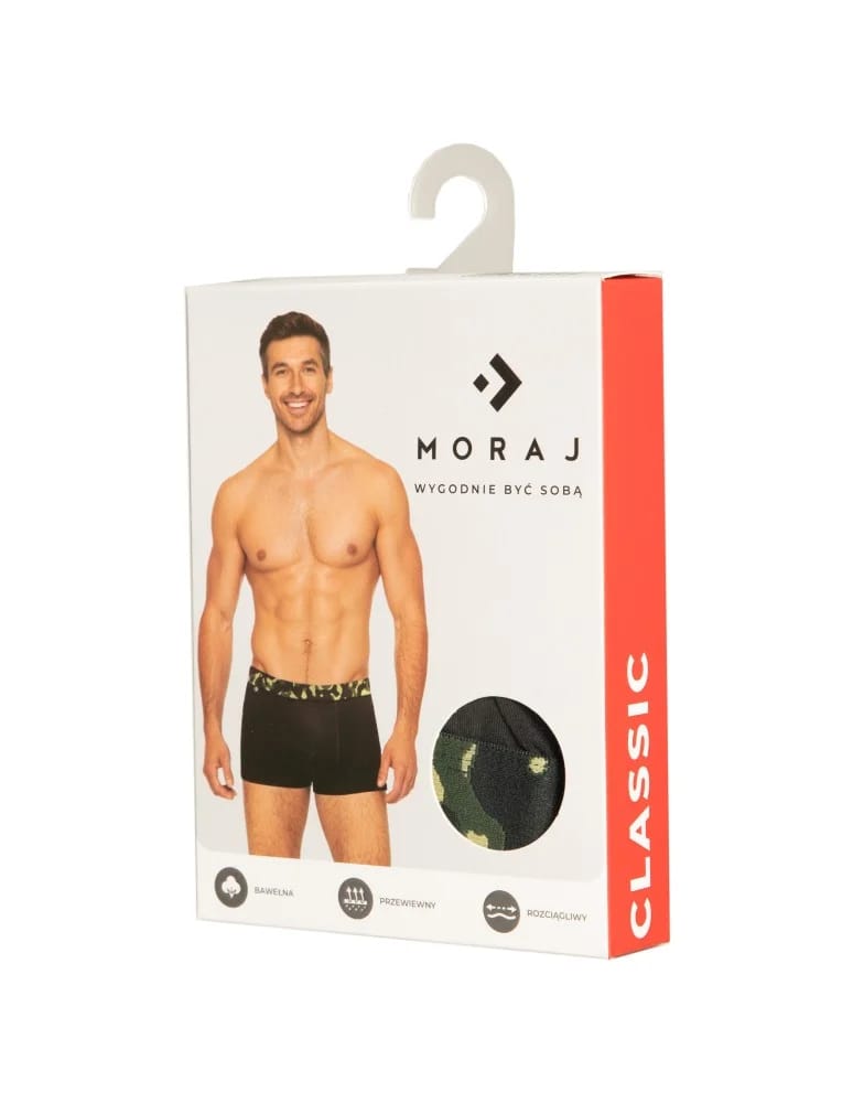 Bokserki dopasowane - Bokserki męskie bawełniane miękkie w dotyku z szerokim pasem CZARNY  - produkt moraj.pl 2