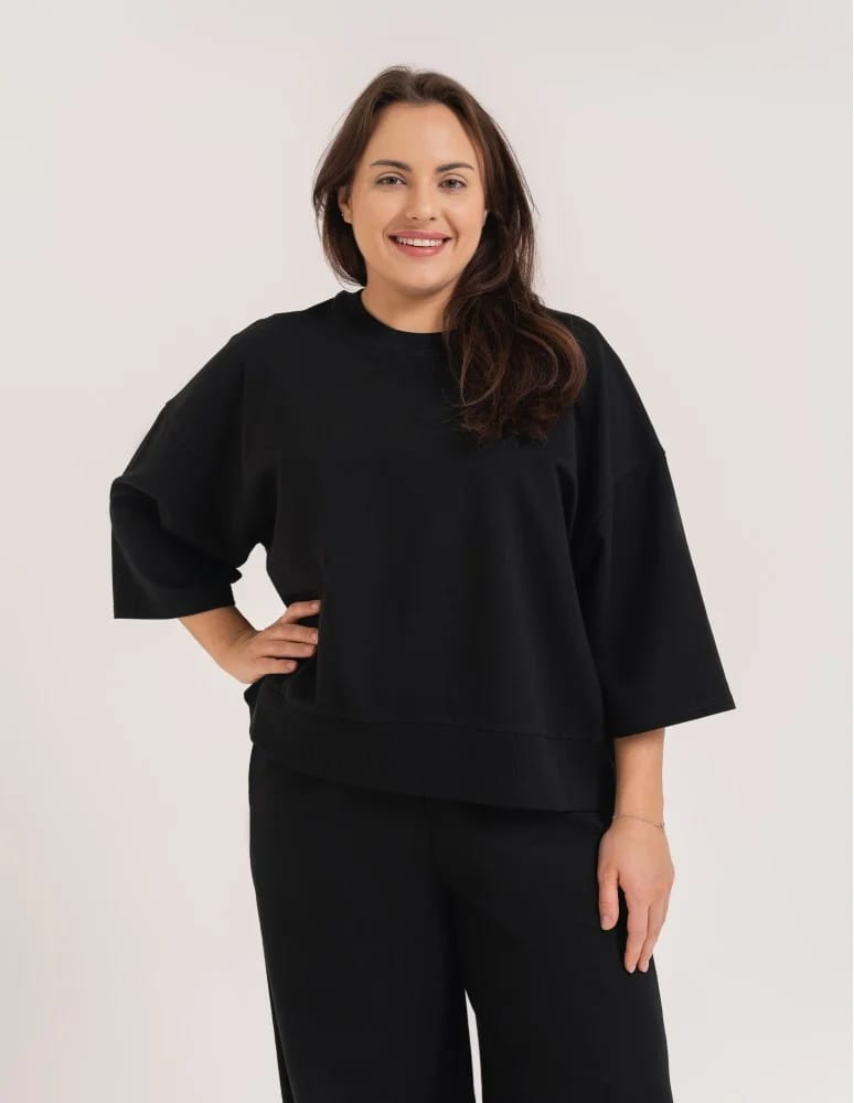 Bluzy dresowe - Bluza dresowa damska o luźnym kroju bez kaptura CZARNY - produkt moraj.pl 5