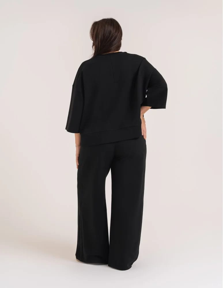 Bluzy dresowe - Bluza dresowa damska o luźnym kroju bez kaptura CZARNY - produkt moraj.pl 8
