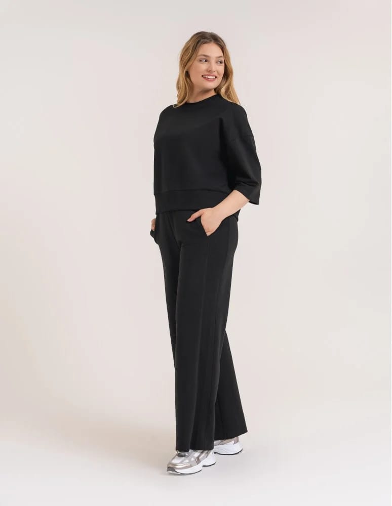 Bluzy dresowe - Bluza dresowa damska o luźnym kroju bez kaptura CZARNY - produkt moraj.pl 3