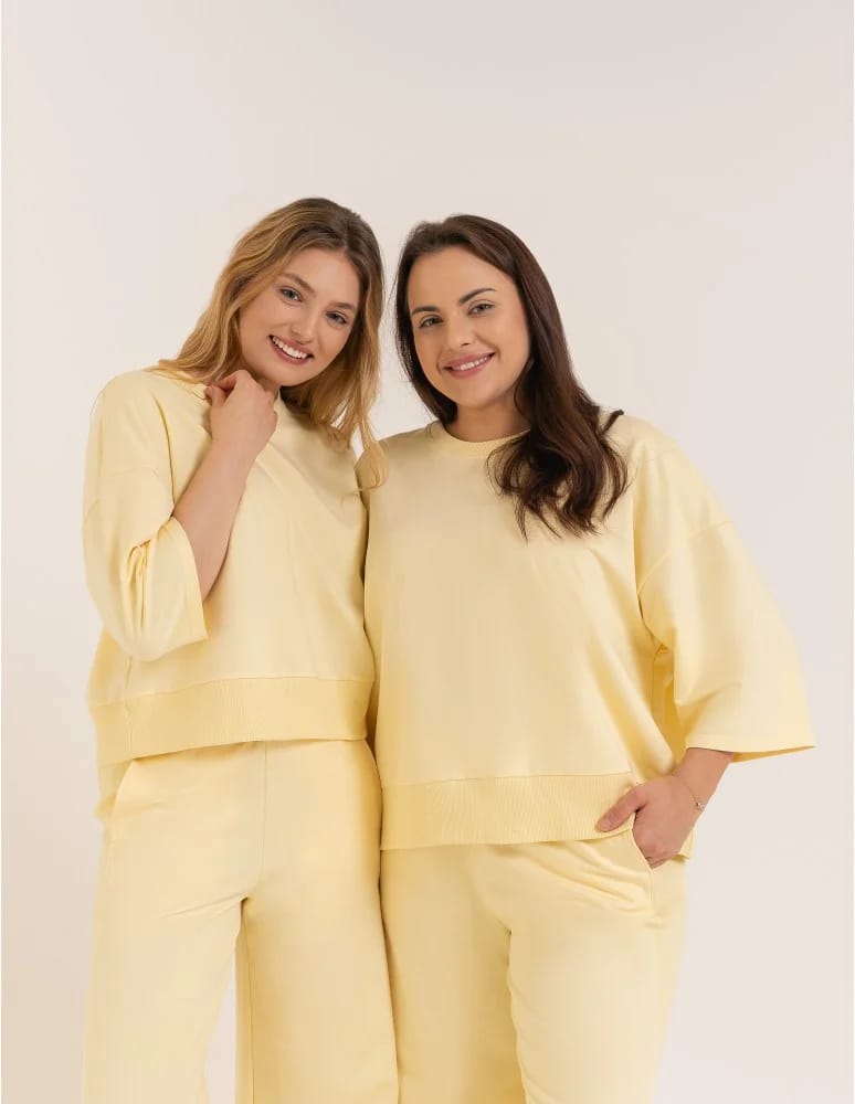 Bluzy dresowe - Bluza dresowa damska o luźnym kroju bez kaptura ŻÓŁTY - produkt moraj.pl 15