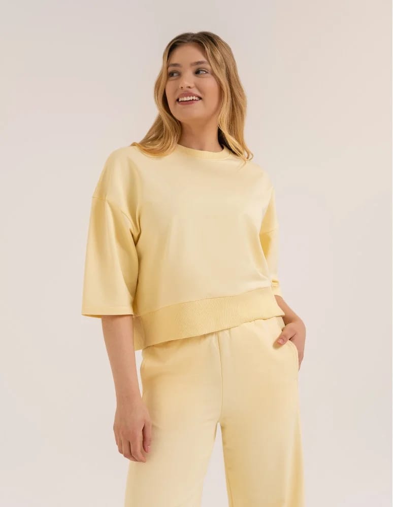 Bluzy dresowe - Bluza dresowa damska o luźnym kroju bez kaptura ŻÓŁTY - produkt moraj.pl 2