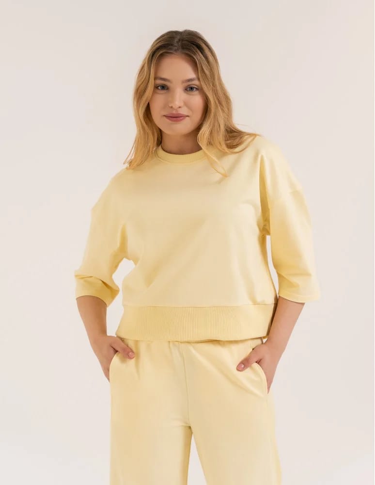 Bluzy dresowe - Bluza dresowa damska o luźnym kroju bez kaptura ŻÓŁTY - produkt moraj.pl 3